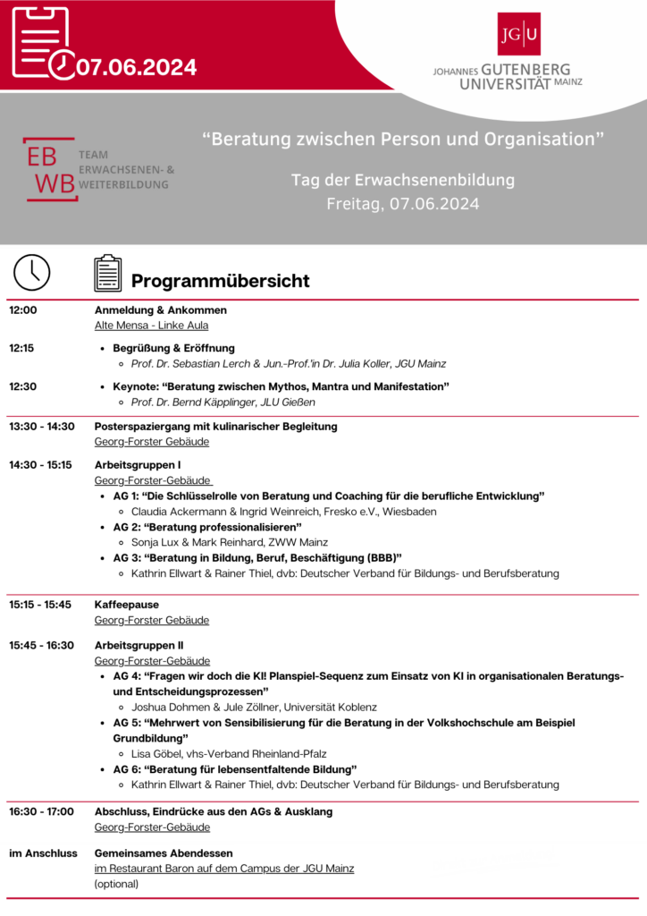Programübersicht Tagung Tag der Erwachsenenbildung 2024 JGU Mainz